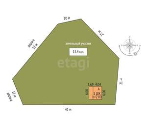 Дом 20м², 1-этажный, участок 13 сот.