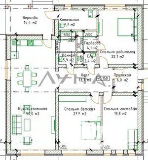 Дом 161м², 1-этажный, участок 8 сот.  