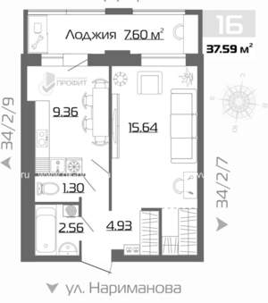1-к квартира, на длительный срок, 39м2, 15/19 этаж
