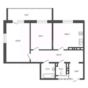 2-к квартира, на длительный срок, 45м2, 4/5 этаж