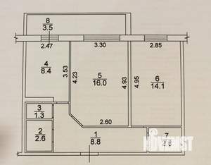 2-к квартира, вторичка, 54м2, 1/10 этаж