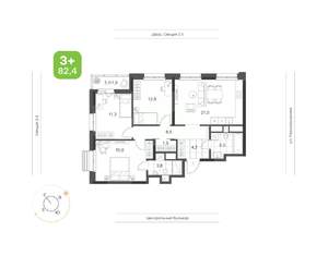 3-к квартира, вторичка, 82м2, 12/21 этаж