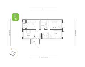 3-к квартира, вторичка, 76м2, 6/16 этаж
