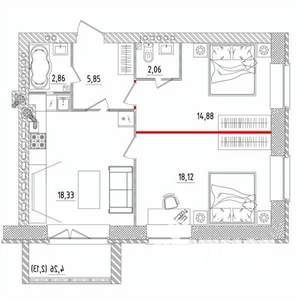 2-к квартира, строящийся дом, 65м2, 5/5 этаж