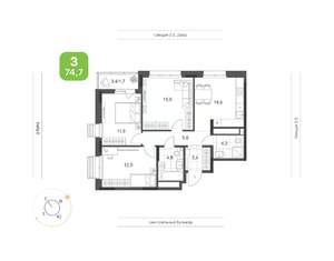 3-к квартира, вторичка, 75м2, 8/24 этаж