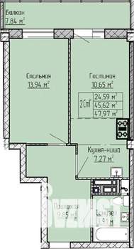 2-к квартира, строящийся дом, 48м2, 7/19 этаж