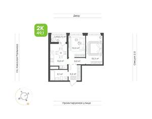 2-к квартира, вторичка, 50м2, 9/20 этаж