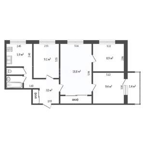 4-к квартира, вторичка, 63м2, 3/9 этаж