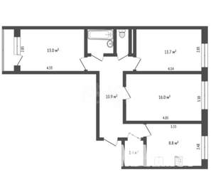 3-к квартира, вторичка, 65м2, 1/9 этаж