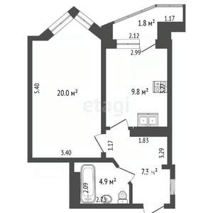1-к квартира, вторичка, 42м2, 16/17 этаж