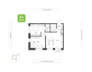 2-к квартира, вторичка, 64м2, 4/21 этаж