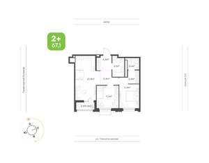2-к квартира, вторичка, 67м2, 9/24 этаж