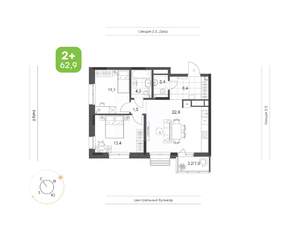 2-к квартира, вторичка, 63м2, 16/24 этаж