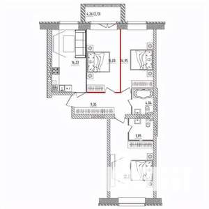 3-к квартира, строящийся дом, 89м2, 2/5 этаж