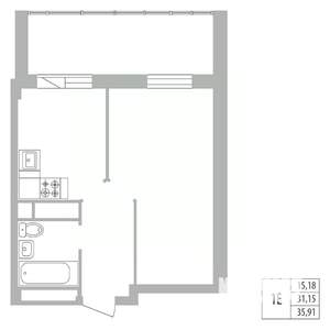 1-к квартира, вторичка, 36м2, 25/25 этаж