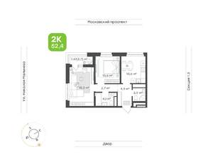 2-к квартира, вторичка, 52м2, 5/16 этаж