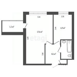 1-к квартира, вторичка, 33м2, 3/9 этаж