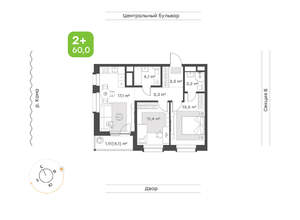 2-к квартира, вторичка, 60м2, 19/19 этаж