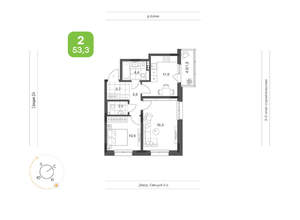 2-к квартира, вторичка, 53м2, 2/24 этаж