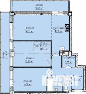3-к квартира, строящийся дом, 81м2, 2/19 этаж