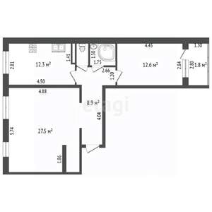 2-к квартира, вторичка, 65м2, 11/12 этаж