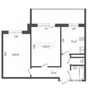 2-к квартира, вторичка, 48м2, 2/5 этаж