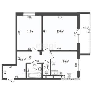 2-к квартира, вторичка, 50м2, 10/19 этаж