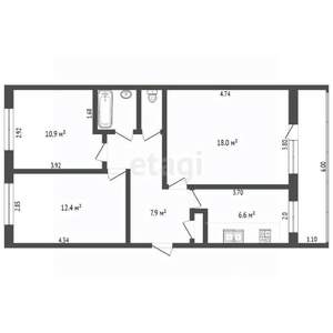 3-к квартира, вторичка, 62м2, 2/5 этаж