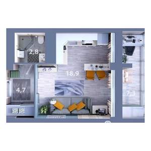 Студия квартира, вторичка, 30м2, 12/25 этаж