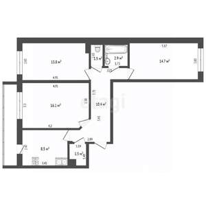 3-к квартира, вторичка, 66м2, 4/9 этаж
