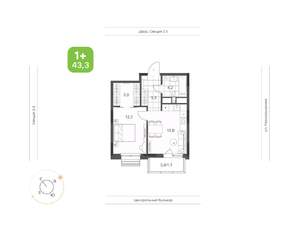1-к квартира, вторичка, 43м2, 11/21 этаж