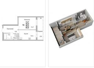 Студия квартира, вторичка, 44м2, 15/18 этаж