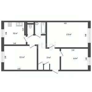 3-к квартира, вторичка, 57м2, 2/5 этаж