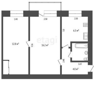 2-к квартира, вторичка, 43м2, 5/5 этаж