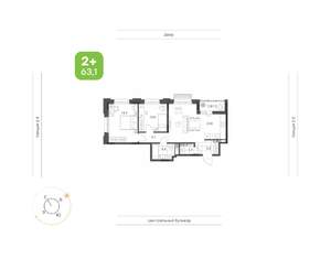 2-к квартира, вторичка, 63м2, 3/9 этаж