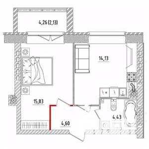 1-к квартира, строящийся дом, 41м2, 5/5 этаж
