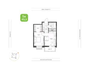 1-к квартира, вторичка, 43м2, 7/21 этаж