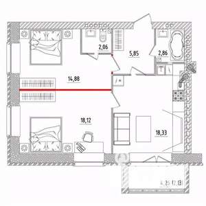 2-к квартира, строящийся дом, 64м2, 3/5 этаж
