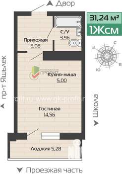 1-к квартира, строящийся дом, 31м2, 24/25 этаж