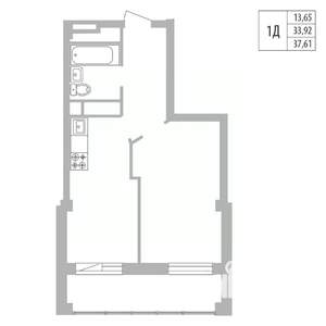 1-к квартира, вторичка, 38м2, 1/25 этаж