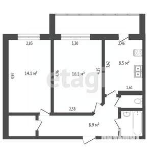 2-к квартира, вторичка, 54м2, 8/10 этаж