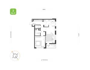 2-к квартира, строящийся дом, 57м2, 5/16 этаж