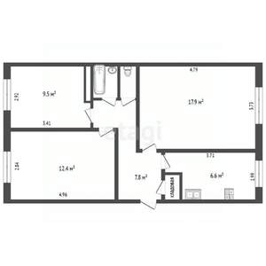 3-к квартира, вторичка, 59м2, 1/5 этаж