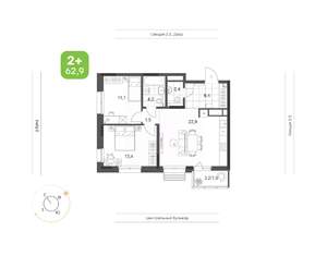 2-к квартира, вторичка, 63м2, 14/24 этаж