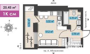 1-к квартира, строящийся дом, 25м2, 24/25 этаж