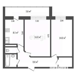 2-к квартира, вторичка, 54м2, 1/10 этаж