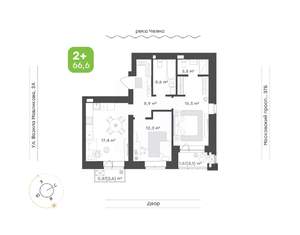 2-к квартира, строящийся дом, 67м2, 3/7 этаж