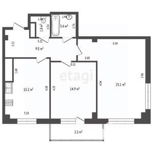 2-к квартира, вторичка, 70м2, 15/18 этаж