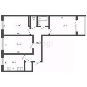 3-к квартира, вторичка, 65м2, 2/9 этаж