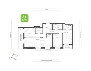 3-к квартира, вторичка, 107м2, 8/9 этаж